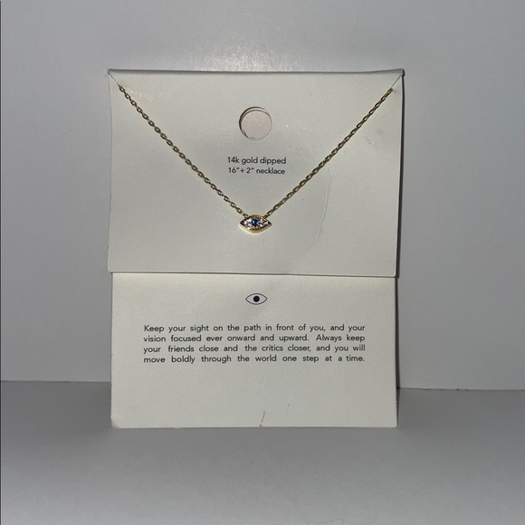 NWT Gold Dipped Evil Eye Necklace with Blue Center.  16”. - Picture 2 of 3